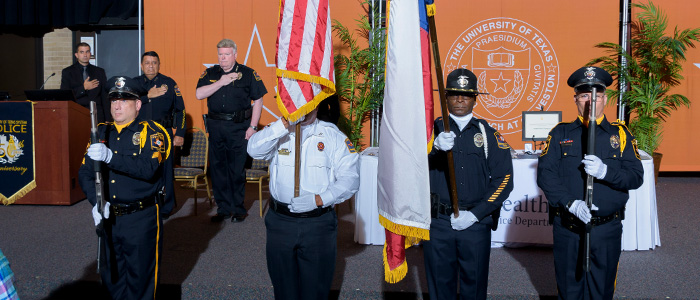 UTMB and UT Police at Houston Honor Guards present the colors.